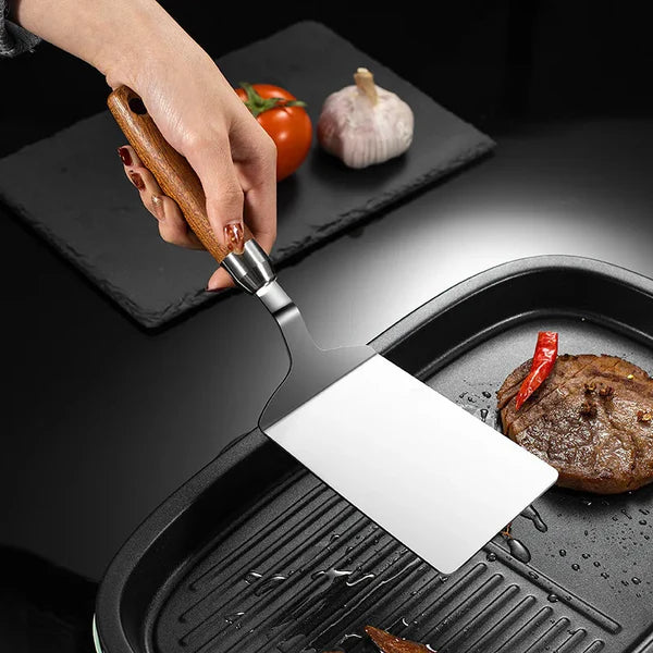 Square Head Stainless Steel Spatula with Wood Handle